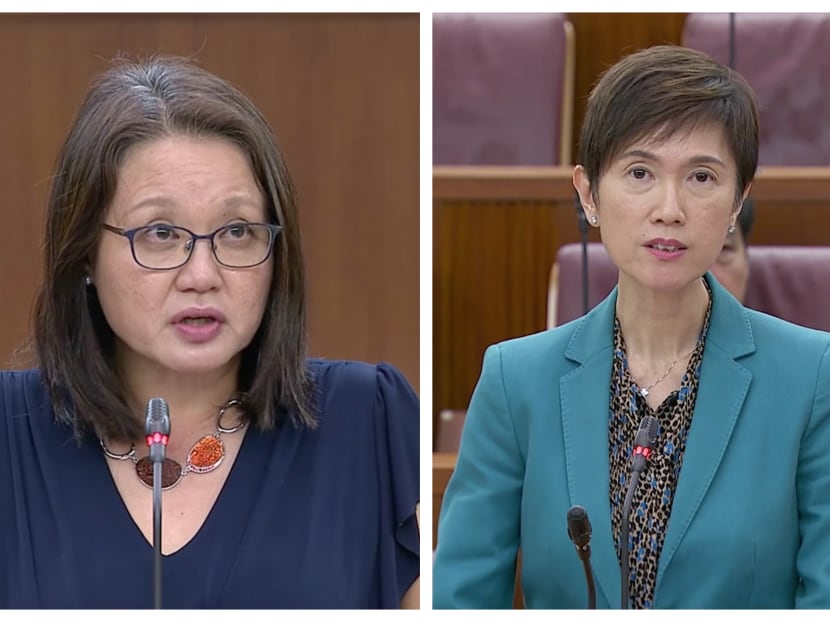 Manpower Minister Josephine Teo (right) said that the Government's programmes to support mid-career workers have seen results and there is no need for them to have unemployment insurance as suggested by Workers' Party's chairperson Sylvia Lim (left).