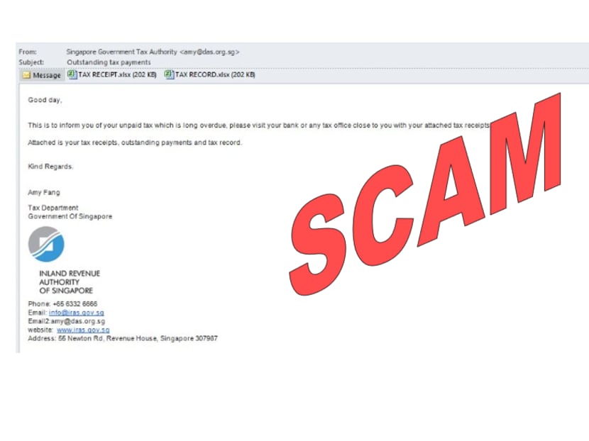 In the latest ongoing scam, a message will appear as being from the “Singapore Government Tax Authority”, with the subject heading “Outstanding tax payments”.