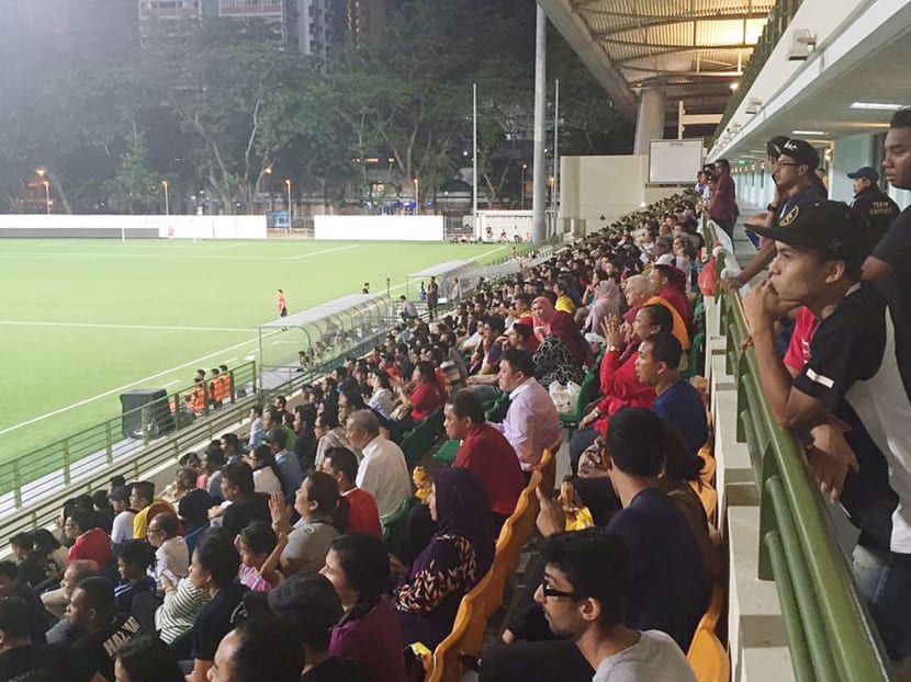 A healthy crowd at Jalan Besar Stadium, where  about 1,300 fans turned up to watch Tampines Rovers and Jermaine Pennant take on Johor Darul Ta’zim II in a friendly game yesterday. PHOTO: AMANPREET SINGH