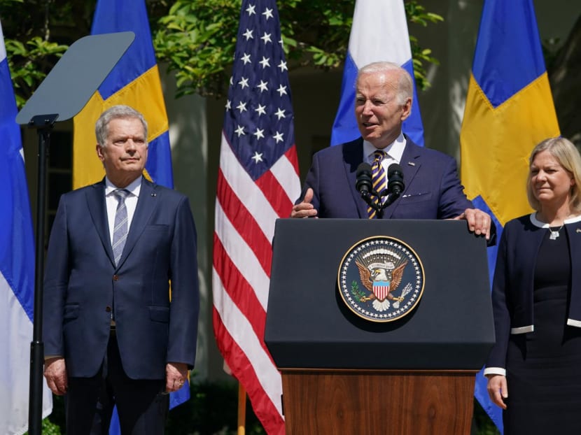 File photo of US President Joe Biden, flanked by Sweden’s Prime Minister Magdalena Andersson and Finland’s President Sauli Niinistö, speaking in the Rose Garden following a meeting at the White House in Washington on May 19, 2022. File photo of US President Joe Biden, flanked by Sweden’s Prime Minister Magdalena Andersson and Finland’s President Sauli Niinistö, speaking in the Rose Garden following a meeting at the White House in Washington on May 19, 2022.