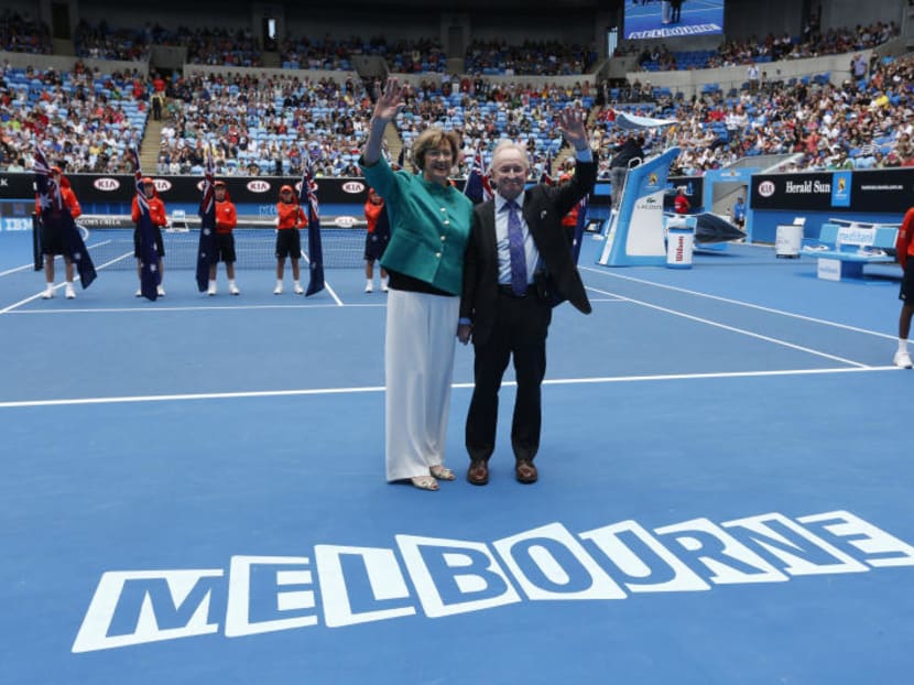 In January 2015, Australian tennis greats Margaret Court, left, and Rod Laver were pictured together during the official launch of the remodeled Margaret Court Arena at the Australian Open tennis championship in Melbourne. (AP Photo/Vincent Thian)