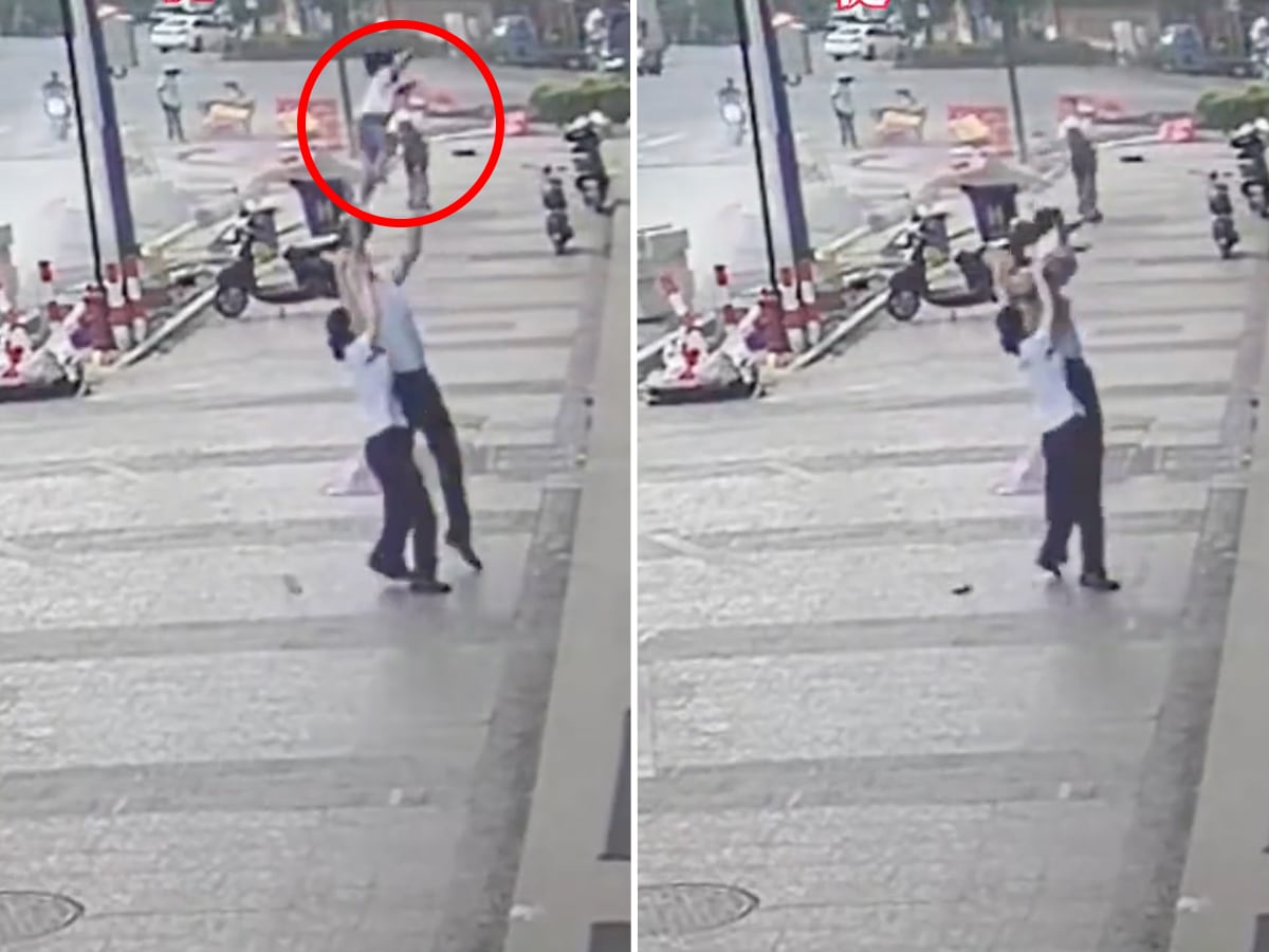 A man named Shen Dong, 31, caught a toddler falling from the sixth storey window of a housing complex in China. A man named Shen Dong, 31, caught a toddler falling from the sixth storey window of a housing complex in China.