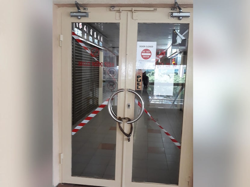 A locked entrance at People's Park Centre on Aug 18, 2020. A locked entrance at People's Park Centre on Aug 18, 2020.