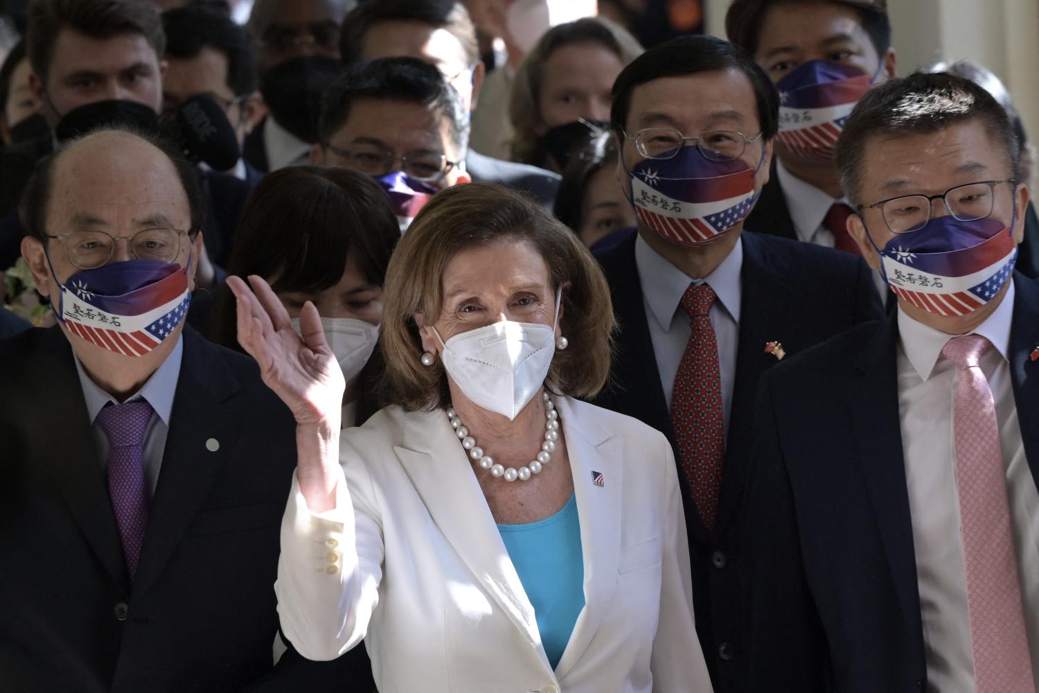 Visiting US House Speaker Nancy Pelosi waves to journalists during her arrival at the Parliament in Taipei on Aug 3, 2022. Visiting US House Speaker Nancy Pelosi waves to journalists during her arrival at the Parliament in Taipei on Aug 3, 2022.