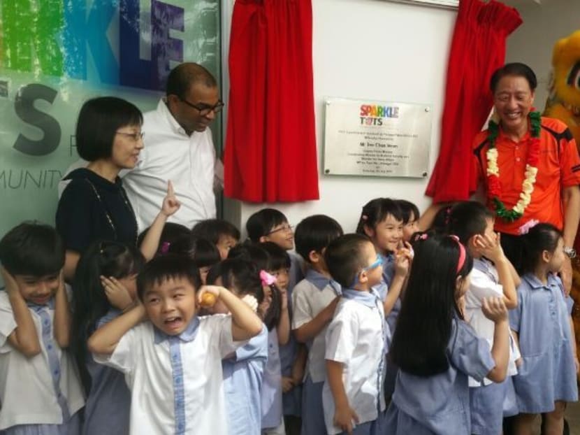 Deputy Prime Minister Teo Chee Hean at the opening of a Sparkle Tots preschool in Punggol West today (July 25). Photo: Chan Luo Er/Channel NewsAsia