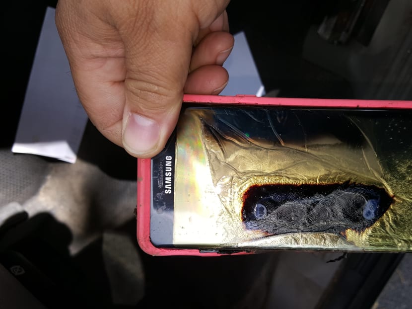 This Oct 7, 2016, photo provided by Mr Andrew Zuis, of Farmington,  Minnesota, shows the replacement Samsung Galaxy Note 7 phone belonging to his 13-year-old daughter Abby, that melted in her hand earlier in the day. Photo: Mr  Zuis via AP