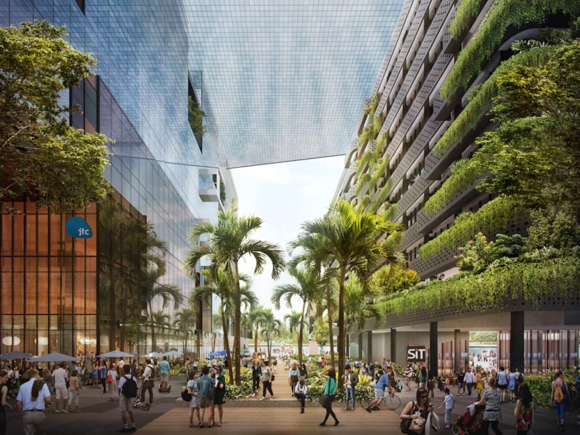 An artist's impression of the campus boulevard at the SIT's new campus in Punggol, slated to finish by end-2022. Photo: JTC An artist's impression of the campus boulevard at the SIT's new campus in Punggol, slated to finish by end-2022. Photo: JTC