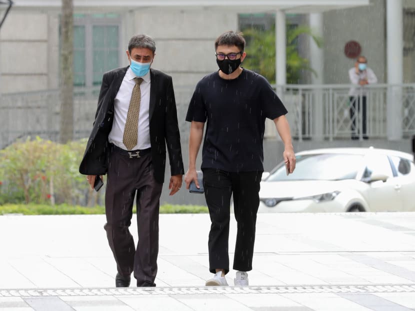 Actor Shane Pow (right) arriving at the State Courts on April 22, 2021.