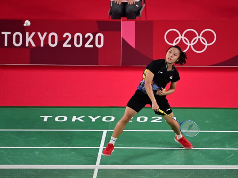 Singapore’s Yeo Jia Min in action against Mexico’s Haramara Gaitan in their women’s singles badminton group stage match during the Tokyo 2020 Olympic Games at the Musashino Forest Sports Plaza in Tokyo on July 27, 2021.
