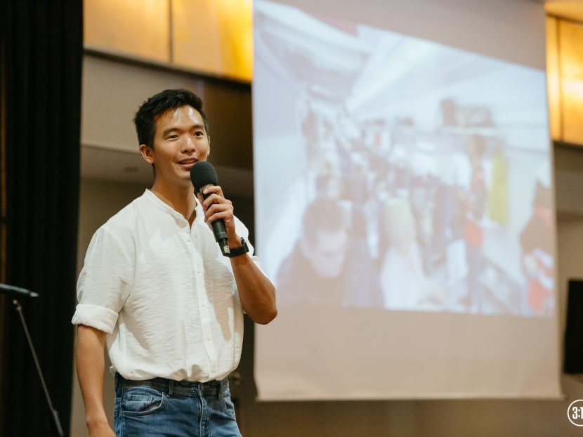Mr Jonathan Neo (pictured) was filmed in a video showing him performing worship songs while mid-flight, sparking an online controversy. Mr Jonathan Neo (pictured) was filmed in a video showing him performing worship songs while mid-flight, sparking an online controversy.