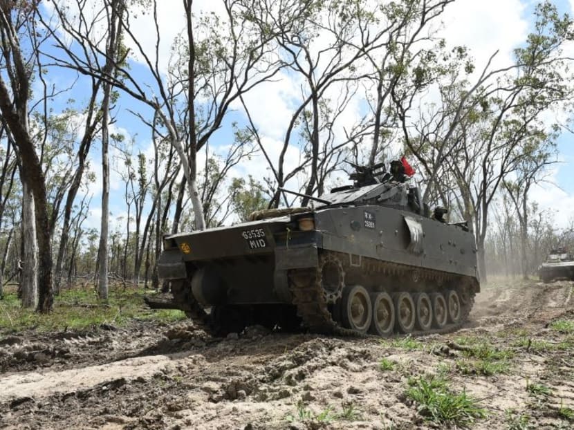 The Singapore Armed Forces' Bionix II Infantry Fighting Vehicle manoeuvring at Exercise Wallaby. Photo: MINDEF