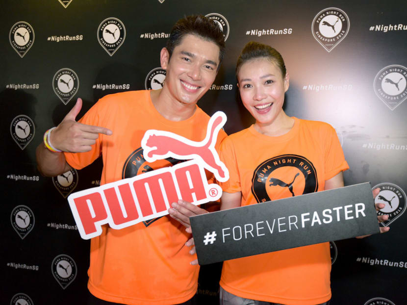 Local television artistes Elvin Ng (left) and Dawn Yeoh say keeping a healthy lifestyle requires discipline and determination. Photo: Puma Singapore