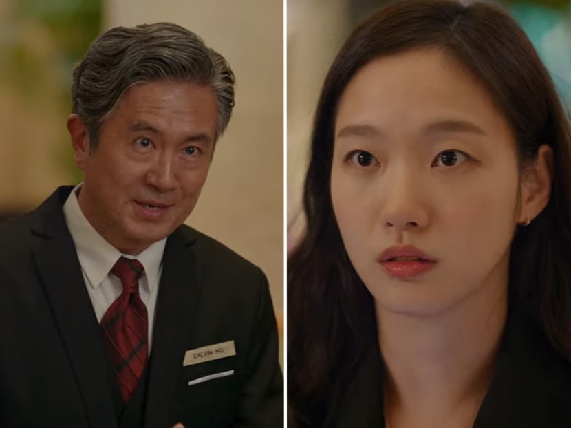 Singaporean actor Adrian Pang (left) in the role of a hotel manager welcoming Oh In-joo, a character in Little Women played by South Korean actress Kim Go Eun (right).