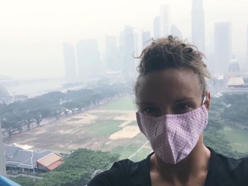 Top swimmers at this year's FINA/airweave World Cup leg in Singapore include Hungary's Katinka Hosszu who posted a photo of her wearing a mask as the haze worsens in Singapore. Photo: Katinka Hosszu/Facebook