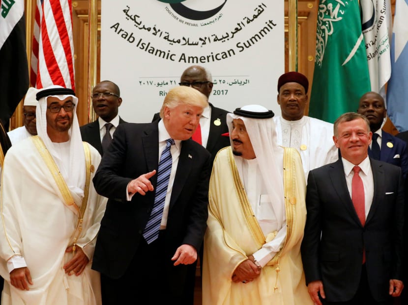 (Front row, from left) Abu Dhabi Crown Prince Sheikh Mohammed Zayed al-Nahyan, US President Donald Trump, Saudi Arabia’s King Salman Abdulaziz Al Saud and Jordan’s King Abdullah II, during the Arab-Islamic-American Summit in Riyadh, Saudi Arabia, on May 21. Photo: REUTERS