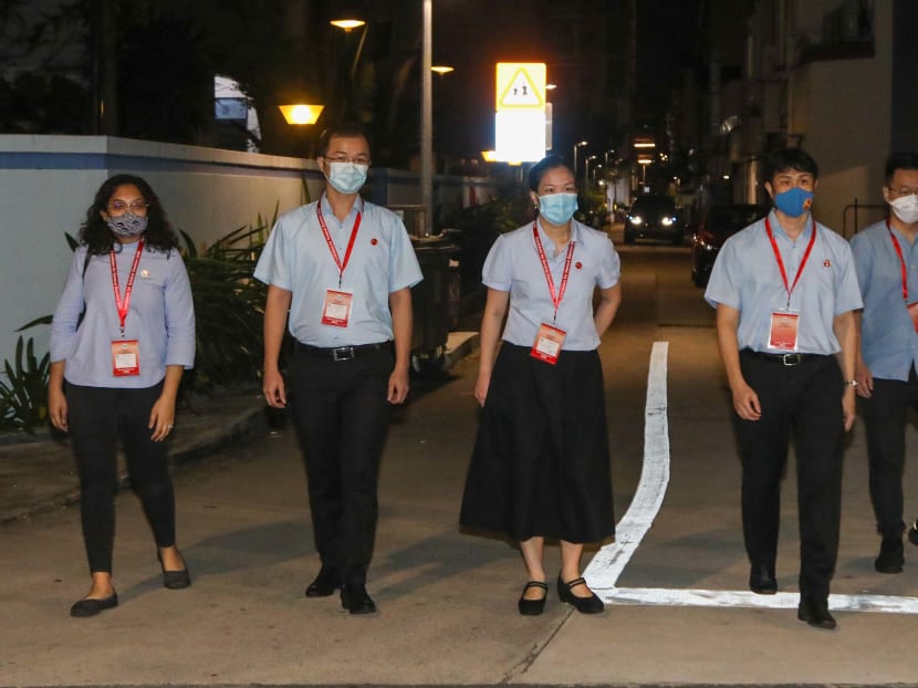 Workers' Party team for Sengkang GRC arriving at the Party HQ in Geylang Road on July 11, 2020. Photo: Raj Nadarajan/TODAY