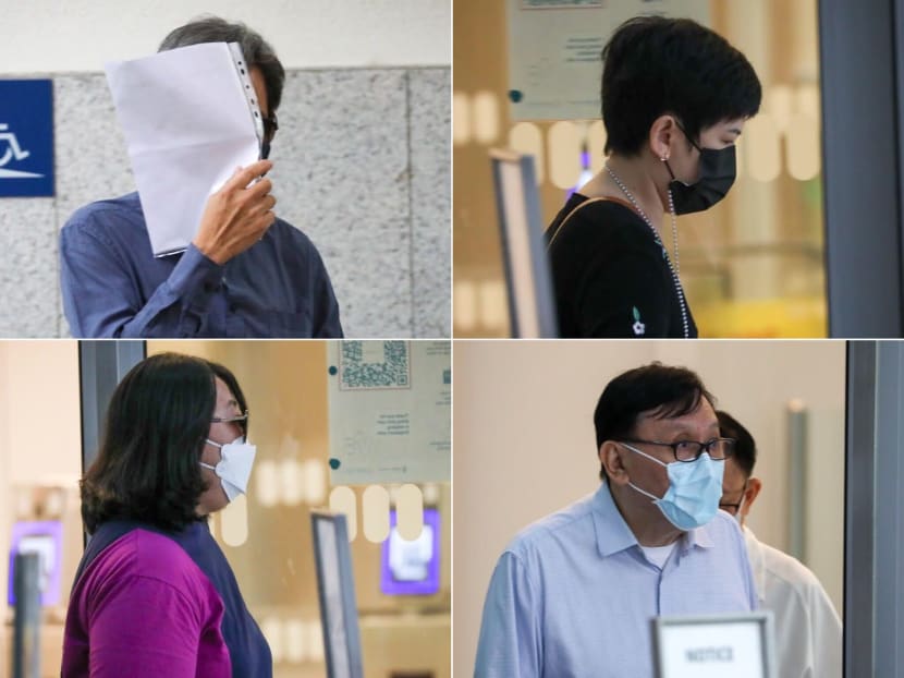 (Clockwise from top left) Loh Yew Hui, Hazel Neo Peh Loon, Chan Poh Kim and Melissa Teo Sue Tshin seen outside the State Courts on March 10, 2022. 



