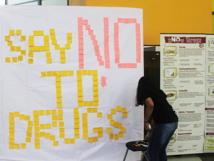 An anti-drug abuse banner put up at Temaesk Polytechnic during a past roadshow.