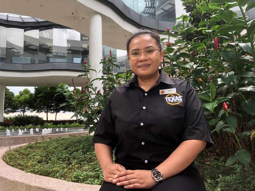 Assistant restaurant manager Nurfarahin Syazwani Mahmud is one of more than 1,100 workers from the food services sector who went for a two-week Job Redesign Reskilling Programme held by Workforce Singapore.