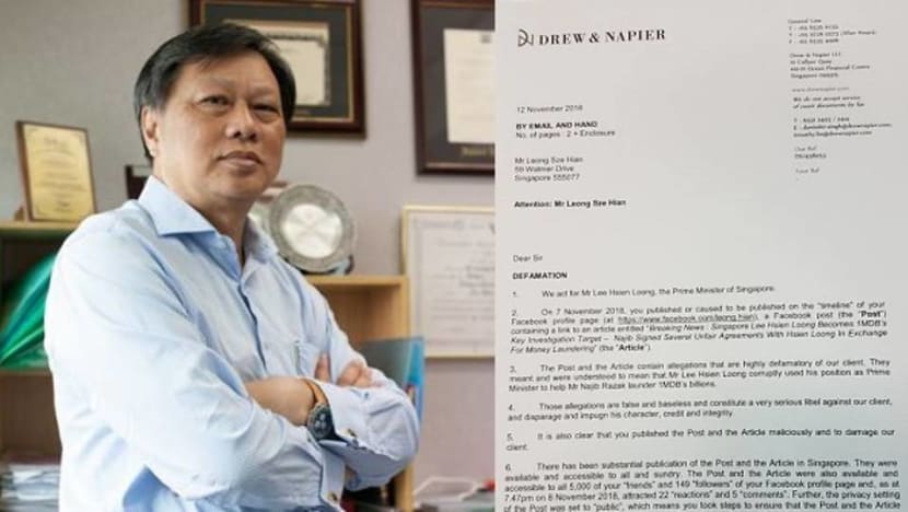 PM Lee sues blogger Leong Sze Hian for defamation over sharing of article PM Lee sues blogger Leong Sze Hian for defamation over sharing of article