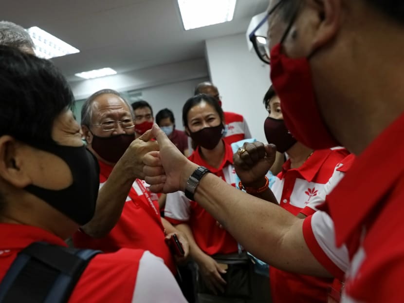 Dr Tan Cheng Bock and other Progress Singapore Party members gather at the party’s headquarters after the election results were announced in the early hours of July 11, 2020.