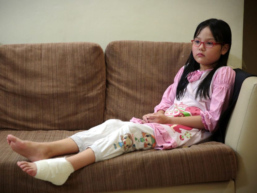 Chung Yan Ting, 10, who was injured during an accident involving a lift at block 325A Sengkang East Way. Photo: Jason Quah/TODAY