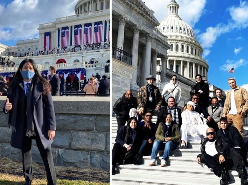 Singaporean music arranger and orchestrator Mr Lenny Wee, 37, was the music director for pop star Jennifer Lopez’s performance at the US presidential inauguration ceremony held at the Capitol in Washington DC on Jan 20, 2021. Mr Wee is bottom left in the group photo.