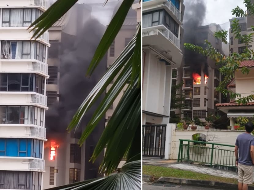 The Singapore Civil Defence Force said that it was alerted to the fire at 22 St Michael’s Road at about 7pm on Wednesday. That is the address of Sunville condominium.