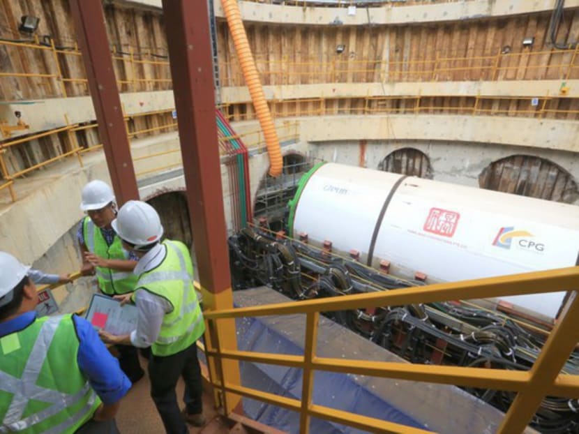 Minister for the Environment and Water Resources, Mr Masagos Zulkifli, visiting the tunnelling shaft of Stamford Diversion Canal during the Media visit of the Stamford Diversion Canal and Stamford Detention Tank worksites as part of the Drainage Improvement Programme, on June 9, 2016. Photo: Koh Mui Fong/TODAY