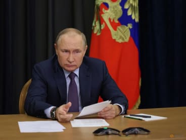 Russian President Vladimir Putin chairs a meeting on agriculture issues via video link in Sochi, Russia September 27, 2022. Sputnik/Gavriil Grigorov/Pool via REUTERS  