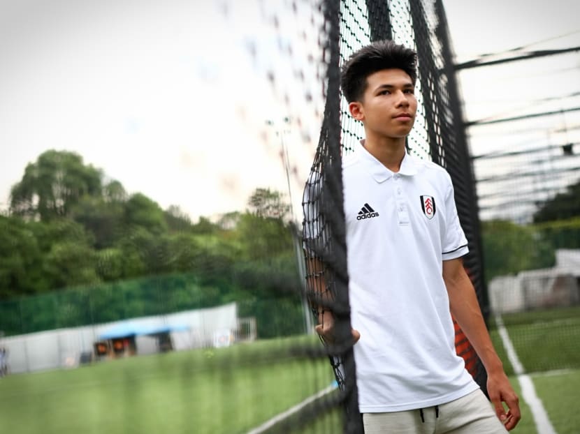 Singapore youth footballer Ben Davis, who signed a two-year scholarship with English Championship side Fulham FC, is keeping his fingers crossed that his application for NS deferment will be approved so that he can pursue his dream of playing in the English Premier League. Photo: Nuria Ling/TODAY