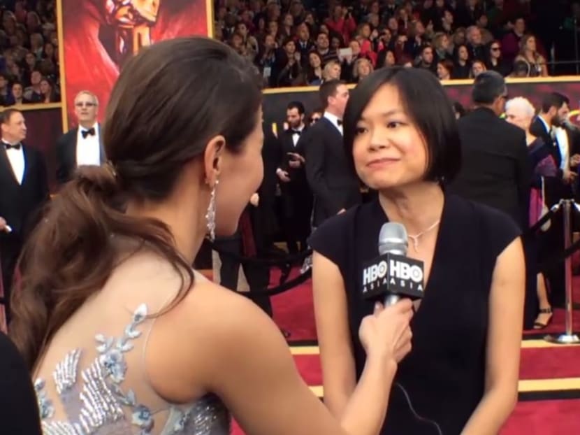 Singaporean sound editor Ai-Ling Lee on the red carpet of the Oscars with HBO Asia. Photo: Screengrab of interview with HBO Asia