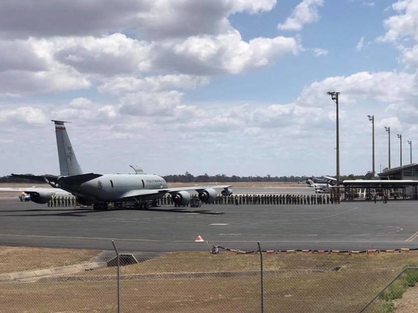 A photograph on a Facebook page, Central Queensland Plane Spotting Blog, showed members of 3SG Chan’s unit forming lines in front of a plane at Rockhampton Airport. Photo: Facebook via Central Queensland Plane Spotting Blog