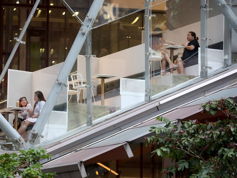 Patrons at an eatery along Orchard Road on June 22, 2021.