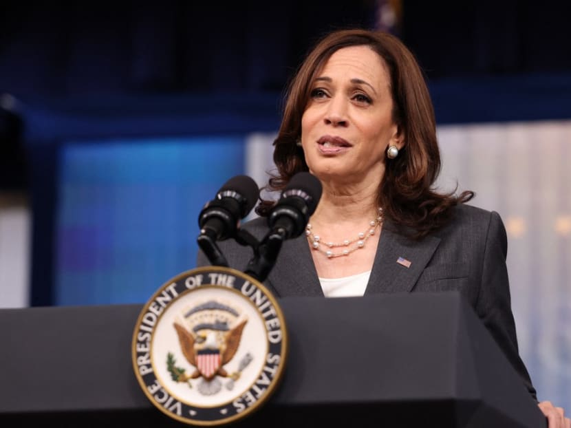 US vice-president Kamala Harris delivers remarks in the South Court Auditorium in the Eisenhower Executive Office Building on July 27, 2021 in Washington, DC. US vice-president Kamala Harris delivers remarks in the South Court Auditorium in the Eisenhower Executive Office Building on July 27, 2021 in Washington, DC.