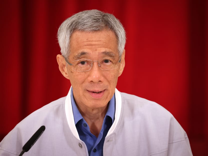 Prime Minister Lee Hsien Loong announcing the Cabinet reshuffle at the Istana on April 23, 2021.