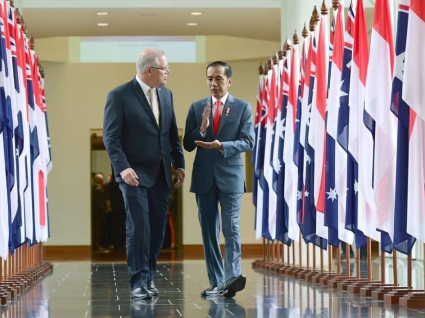 President Joko Widodo (right) with Prime Minister Scott Morrison during a visit to Australia in February 2020.