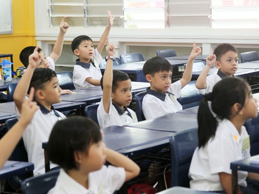 New Primary One students at St Hilda's Primary School participating in class on the first day of school. TODAY file photo