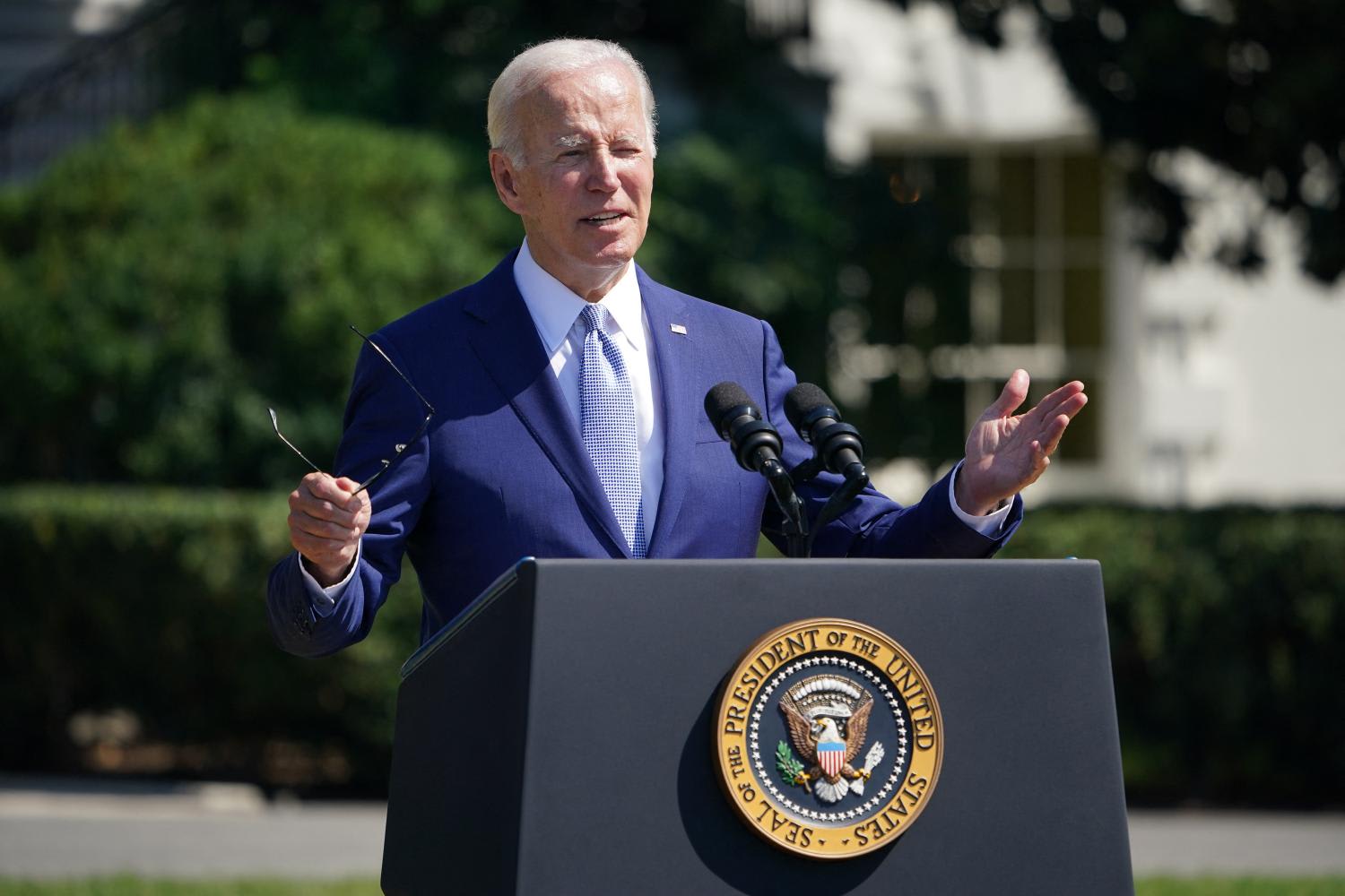 US President Joe Biden speaks during a signing ceremony for the CHIPS and Science Act of 2022, at an event on the South Lawn of the White House in Washington, DC, on Aug 9, 2022.