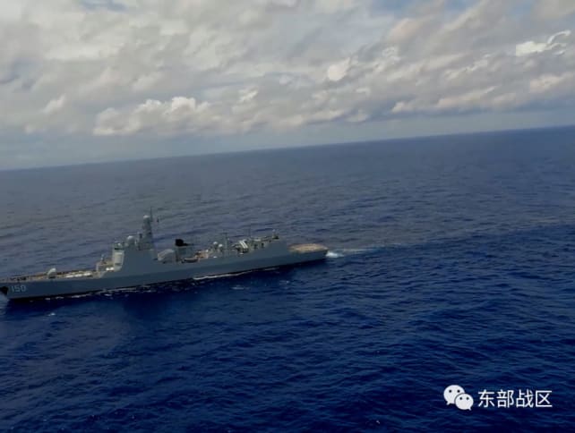A Navy Force destroyer under the Eastern Theatre Command of China's People's Liberation Army (PLA) takes part in military exercises in the waters around Taiwan, at an undisclosed location in a handout picture released on Aug 9, 2022.
