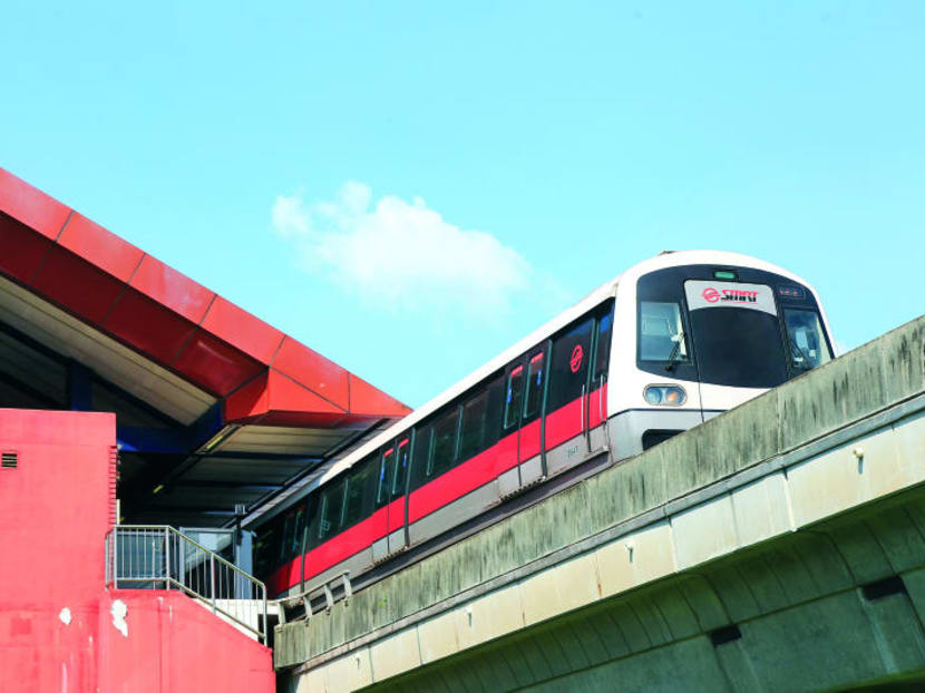 An MRT train leaves Bukit Gombak station. Normal train service times on Sundays will be resumed from Nov 6. TODAY file photo.