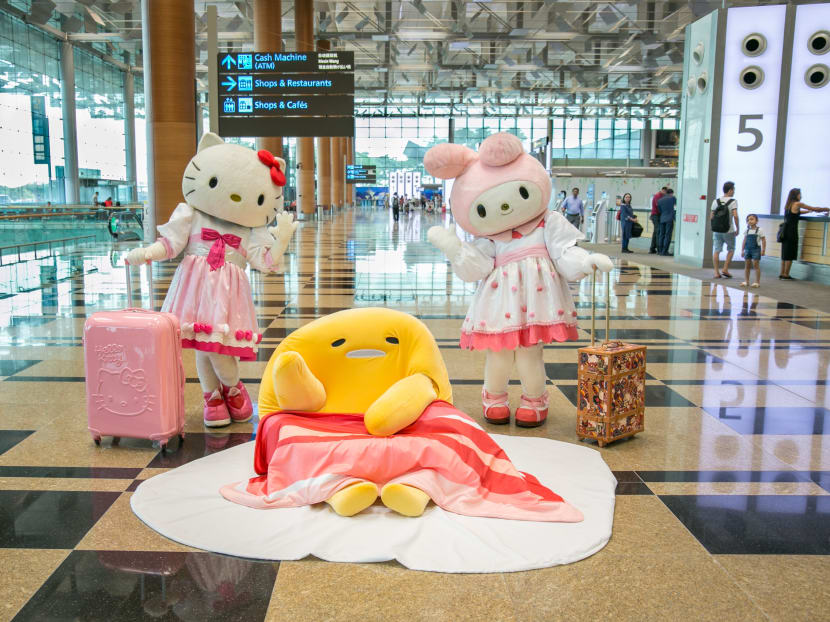 Hello Kitty, Gudetama, Cinnamoroll, My Melody, Pompompurin, and Little Twin Stars will be at Changi Airport on Friday (May 26). Photo: Changi Airport