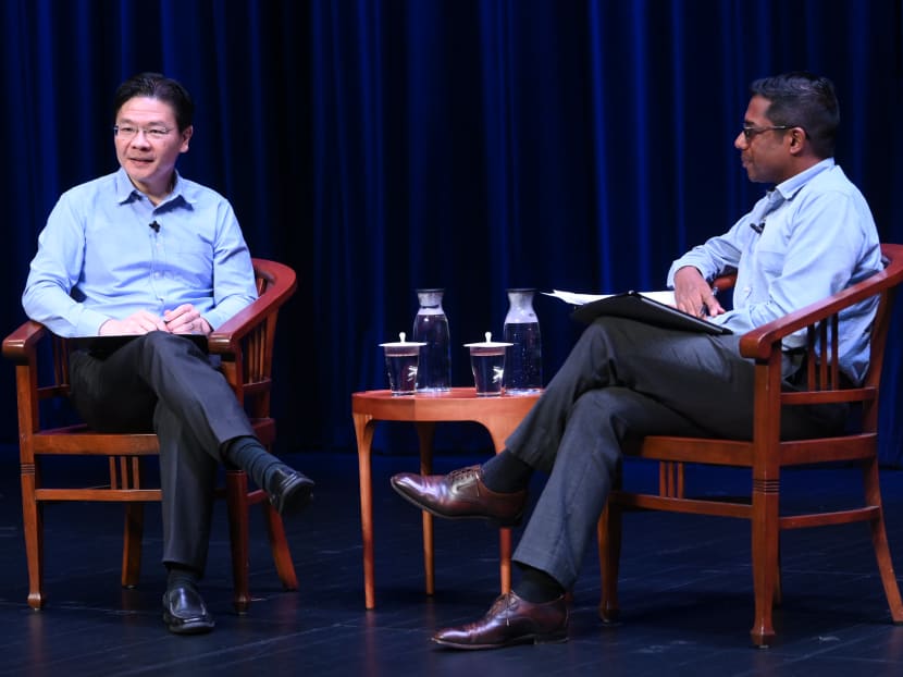 Finance Minister Lawrence Wong and moderator Shashi Jayakumar at the panel discussion on June 25, 2021.