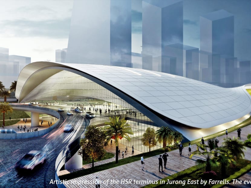 An artist’s impression of the HSR terminus to be built in Jurong East. Its architectural and engineering design, the tunnels and the bridge across the Straits of Johor will be part of Aecom’s tasks. Photo: FARRELLS