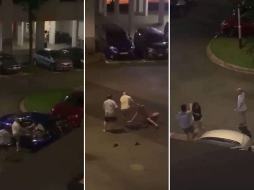 In a minute-long video clip purportedly of the fight circulating online, two men could be seen scuffling in a carpark with a third man who got out of a blue car.