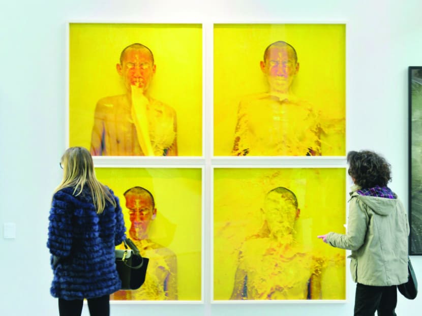 Singaporean artist Lee Wen, seen here in a series of his Yellow Man portraits at last year's Art Paris Art Fair, is this year's recipient of the Joseph Balestier Award for Freedom of Art. Photo: NHB
