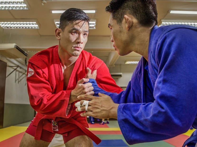 Making its debut at the upcoming SEA Games in the Philippines, sambo is a blend of grappling and striking martial art styles that was developed for the Soviet military in the 1920s for hand-to-hand combat. Gary Chow (left) will be representing Singapore in the sport.