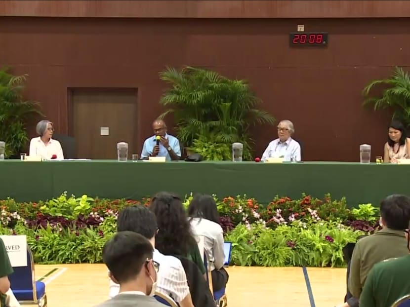 Panel at Tembusu College's forum (from left): Aware executive director Corinna Lim, Law and Home Affairs Minister K Shanmugam, college rector Tommy Koh and Ms Junie Foo, president of the Singapore Council of Women’s Organisations. Panel at Tembusu College's forum (from left): Aware executive director Corinna Lim, Law and Home Affairs Minister K Shanmugam, college rector Tommy Koh and Ms Junie Foo, president of the Singapore Council of Women’s Organisations.