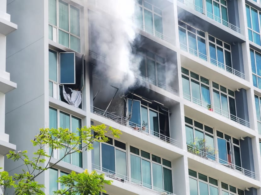 A fire broke out in a bedroom of an eighth-storey unit at Compass Heights condominium in Sengkang on April 26, 2021.