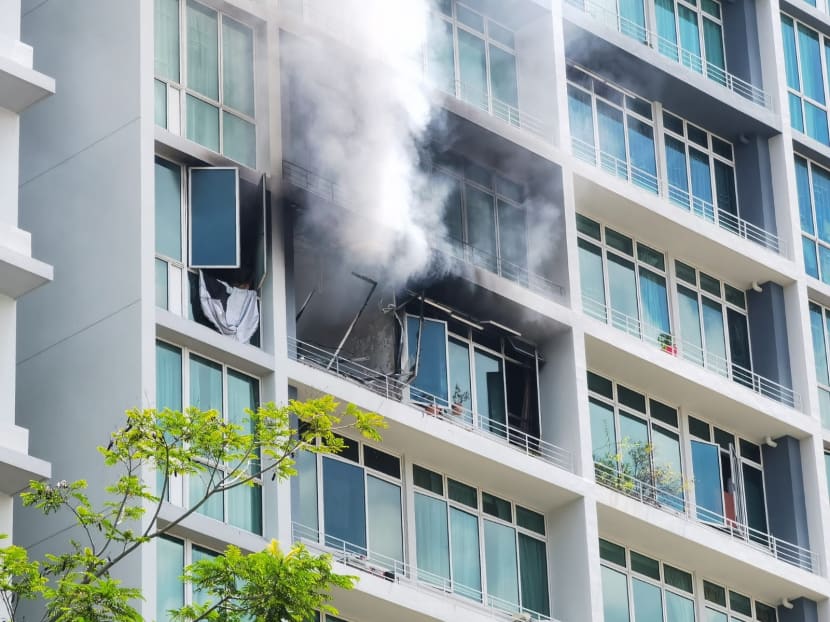 A fire broke out in a bedroom of an eighth-storey unit at Compass Heights condominium in Sengkang on April 26, 2021. A fire broke out in a bedroom of an eighth-storey unit at Compass Heights condominium in Sengkang on April 26, 2021.